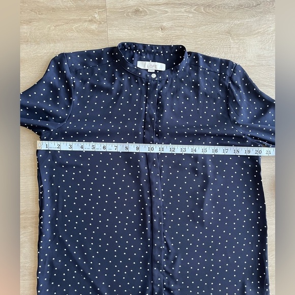 LOFT Blue Polka Dot Women's Small Long Sleeve Blouse - Picture 5 of 8